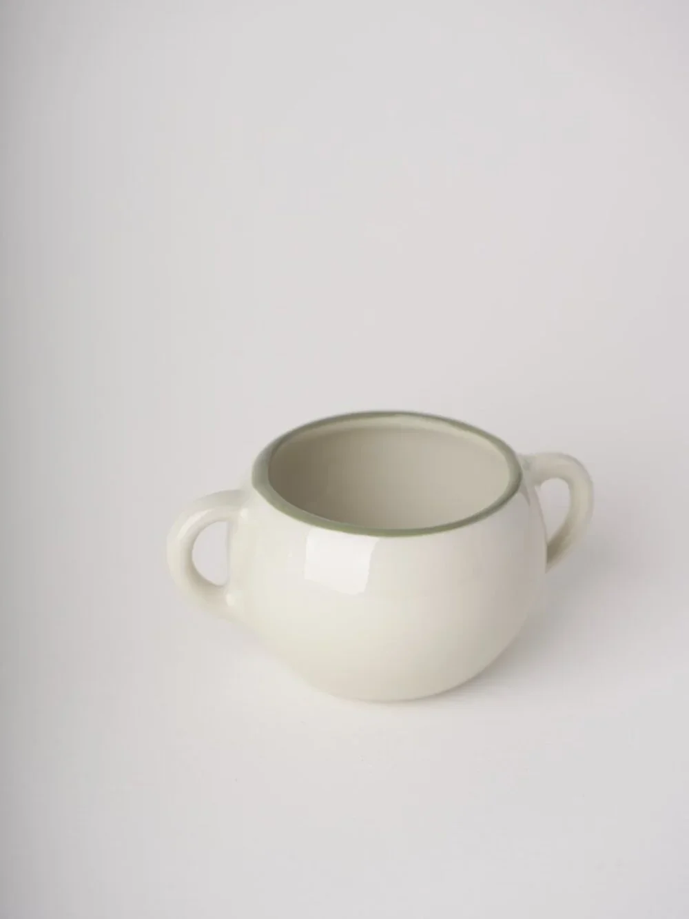 Windfield Double Handle Soup Mug Sage Green Ceramic Bouillon Cup Farmhouse 3.5